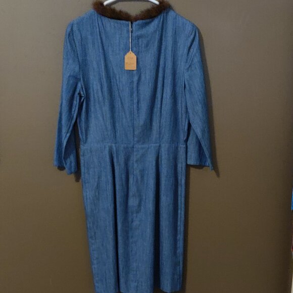 Vilagallo Midi Chambray Dress With Removable Mink Collar NEW WITH TAGS 3… - Picture 3 of 7